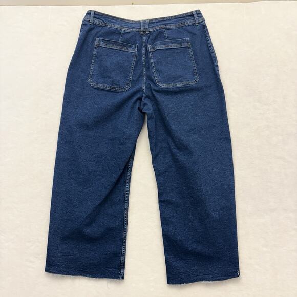 mango MNG Catherine Raw Hem High Waist Wide Leg Culotte Jeans Size 18 Dark Blue - Picture 3 of 15